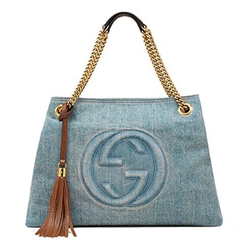 gucci soho blue denim large chain strap shoulder bag|gucci soho tote bag medium.